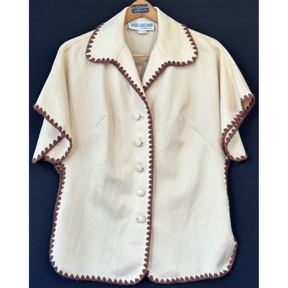 Samuel Grossman Jacket Top Vintage Rickrack Trim Womens M Cream Excellent